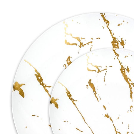 Smarty Had A Party White w/Gold Marble Stroke Round Plastic Dinnerware Set (120 Dinner Plates+120 Salad Plates), 240PK 900WGVP-CASE